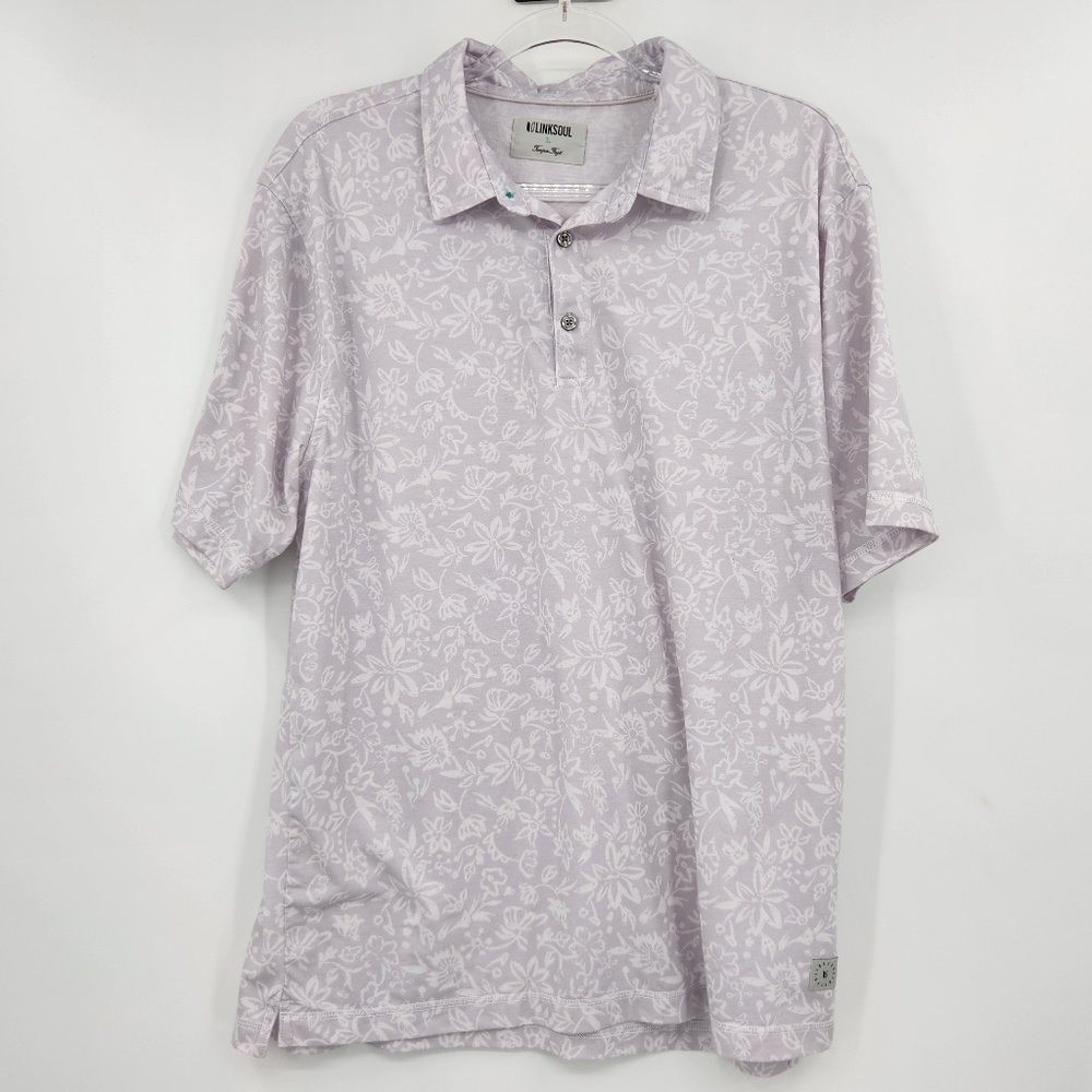 Linksoul Delray Baja Floral Polo Shirt Mens Size Large Light Gray Printed